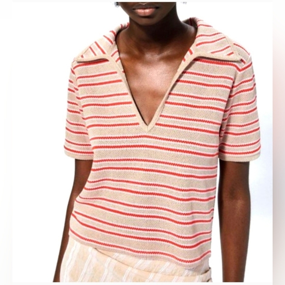 Zara Tops - ZARA POLO KNIT TOP cropped striped retro Y2K top size S